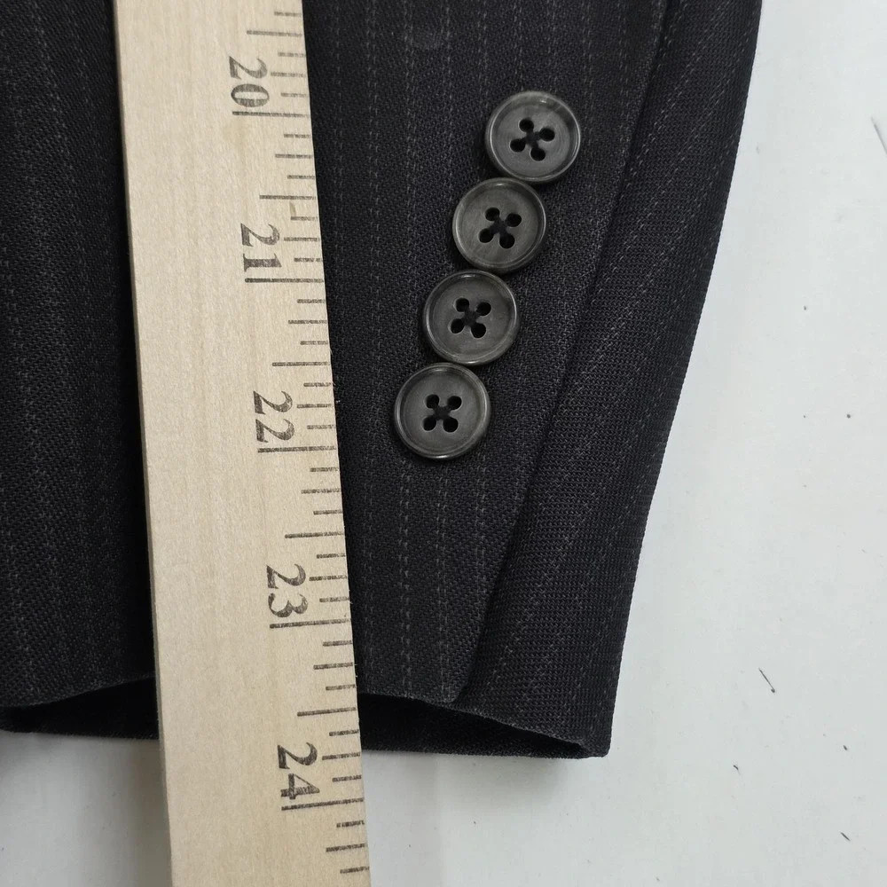 Vtg Perry Ellis Blazer Mens 42 Long Gray‎ Wool Pinstripe Double Breasted Casual